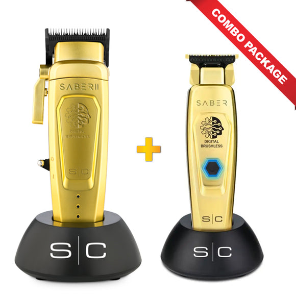 GAMMA+ STYLECRAFT SABER 2.0 GOLD CLIPPER & SABER TRIMMER COMBO