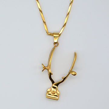 BX BARBER HAND CLIPPER NECKLACE W/ CHAIN - 18K GOLD PLATED