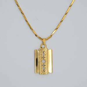 BX BARBER RAZOR BLADE NECKLACE W/ CHAIN - 18K GOLD PLATED