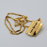BX BARBER RAZOR BLADE NECKLACE W/ CHAIN - 18K GOLD PLATED