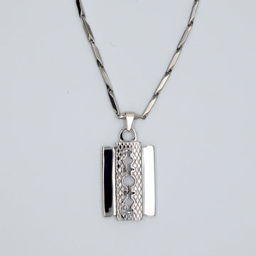 BX BARBER RAZOR BLADE NECKLACE W/ CHAIN - SILVER FINISHED