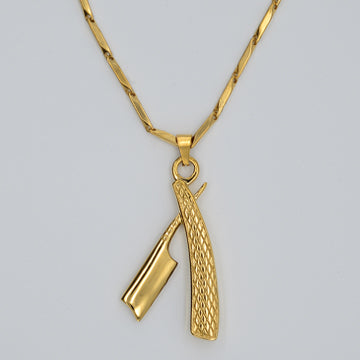 BX BARBER STRAIGHT RAZOR NECKLACE W/ CHAIN - 18K GOLD PLATED