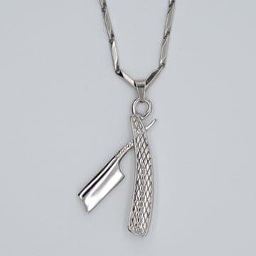 BX BARBER STRAIGHT RAZOR NECKLACE W/ CHAIN - SILVER FINISHED